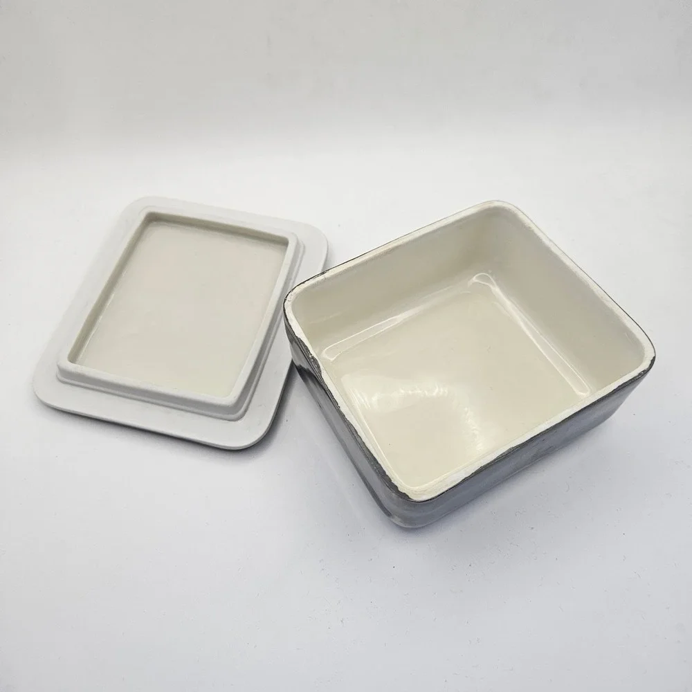 Vintage Hertel Jacob Bavaria Silver Overlay Trinket Box Square Porcelain